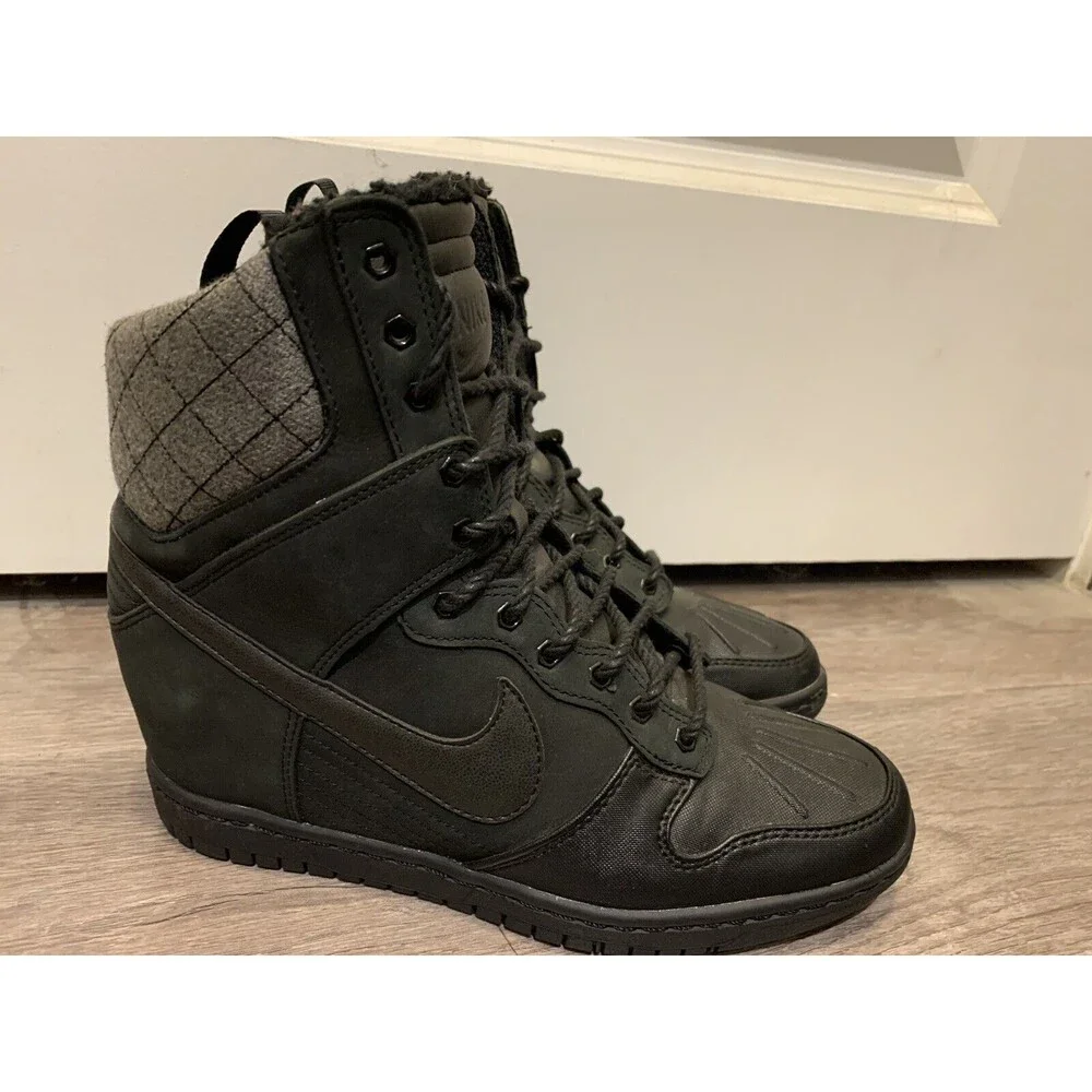 Nike Dunk Sky Hi Heel Gray Black Suede Wedge‎ Boot 616715-001 Women Size 8